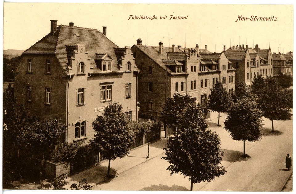20800-Neusörnewitz-1918-Fabrikstraße mit Postamt-Brück & Sohn Kunstverlag