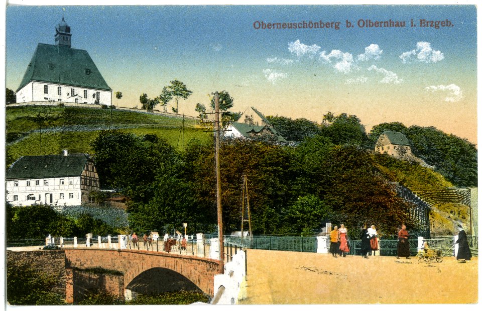 21164-Oberneuschönberg-1919-Kirche und Brücke-Brück & Sohn Kunstverlag
