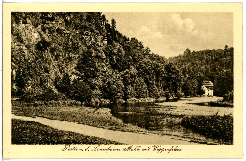 21894-Lauenhain-1921-Lauenhainer Mühle Wappenfelsen-Brück & Sohn Kunstverlag