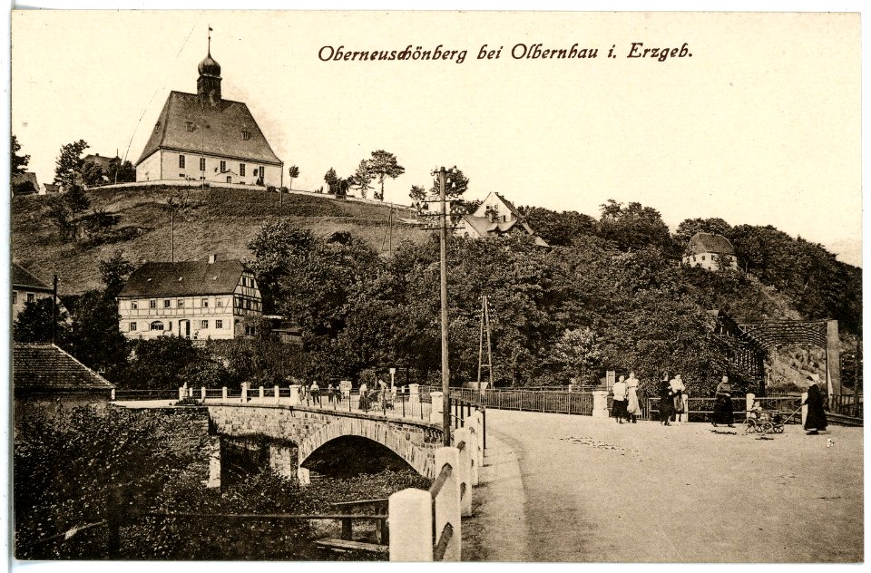21163-Oberneuschönberg-1919-Kirche und Brücke-Brück & Sohn Kunstverlag
