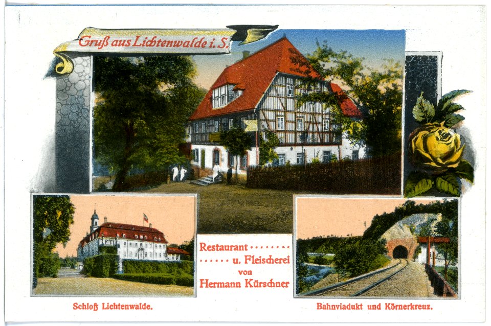 20647-Lichtenwalde-1917-Schloß, Restaurant, Bahnviadukt-Brück & Sohn Kunstverlag