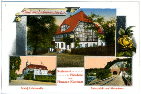 20647-Lichtenwalde-1917-Schloß, Restaurant, Bahnviadukt-Brück & Sohn Kunstverlag