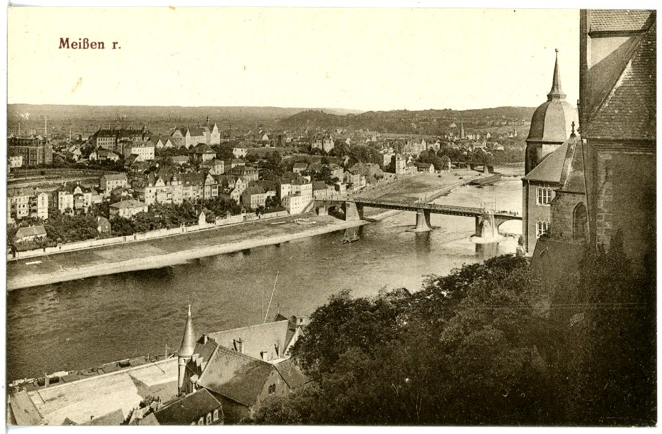 20549-Meißen-1917-Blick von der Albrechtsburg auf Meißen rechts-Brück & Sohn Kunstverlag