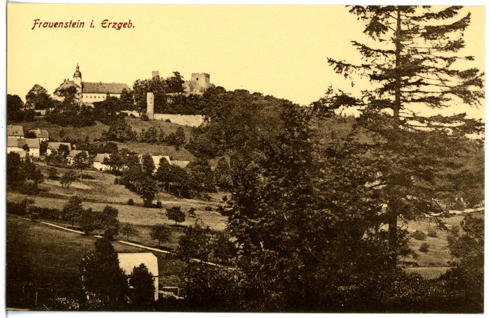 21038-Frauenstein-1918-Ruine mit Schloß-Brück & Sohn Kunstverlag