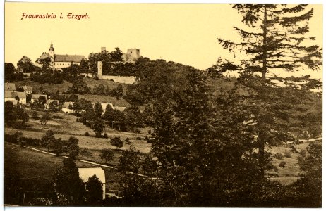 21038-Frauenstein-1918-Ruine mit Schloß-Brück & Sohn Kunstverlag