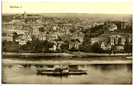 20553-Meißen-1917-Blick auf Meißen Rechts - Elbe mit Dampfer-Brück & Sohn Kunstverlag