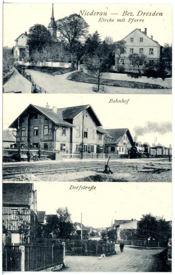 20849-Niederau-1918-Kirche, Bahnhof, Dorfstraße-Brück & Sohn Kunstverlag