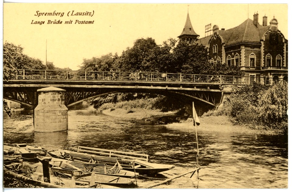 20948-Spremberg-1918-Lange Brücke mit Postamt-Brück & Sohn Kunstverlag