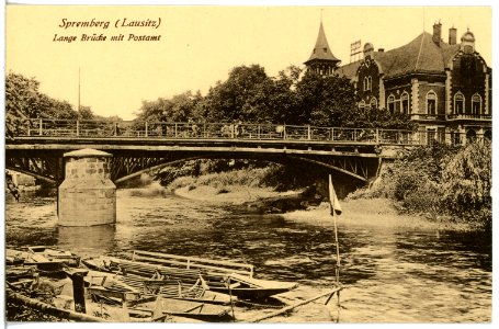 20948-Spremberg-1918-Lange Brücke mit Postamt-Brück & Sohn Kunstverlag