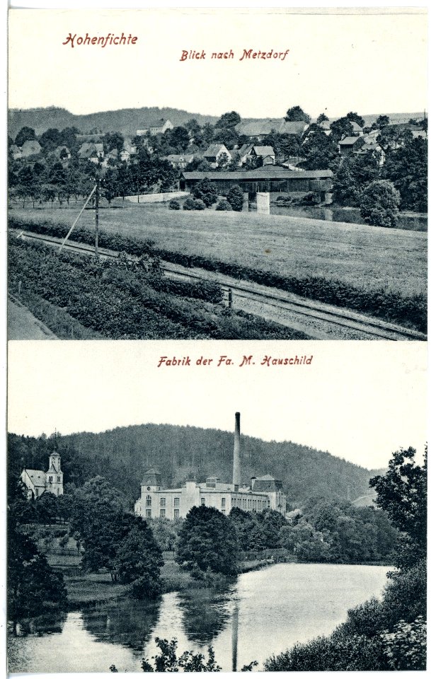 21170-Hohenfichte-1919-Blick nach Metzdorf und Fabrik Fa. M. Hauschild-Brück & Sohn Kunstverlag