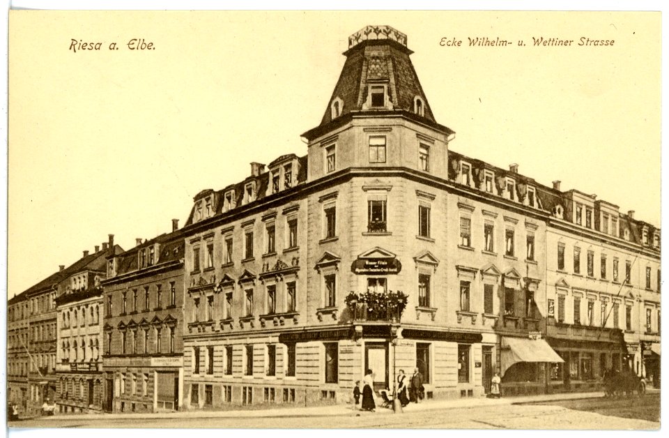 16877-Riesa-1913-Ecke Wilhelm - und Wettinstraße-Brück & Sohn Kunstverlag