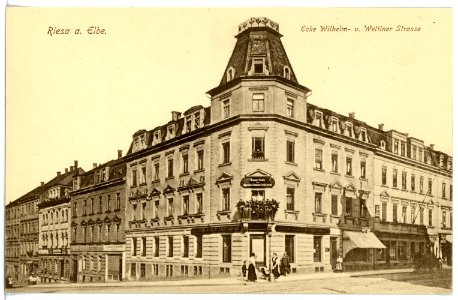 16877-Riesa-1913-Ecke Wilhelm - und Wettinstraße-Brück & Sohn Kunstverlag