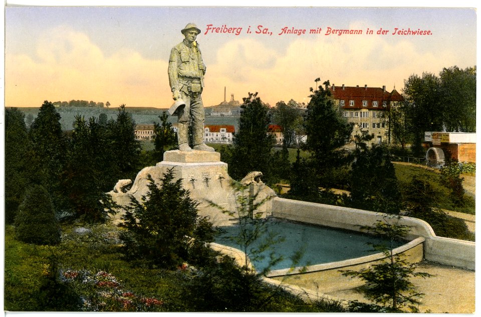 16528-Freiberg-1913-Anlage mit Bergmann in der Teichwiese-Brück & Sohn Kunstverlag