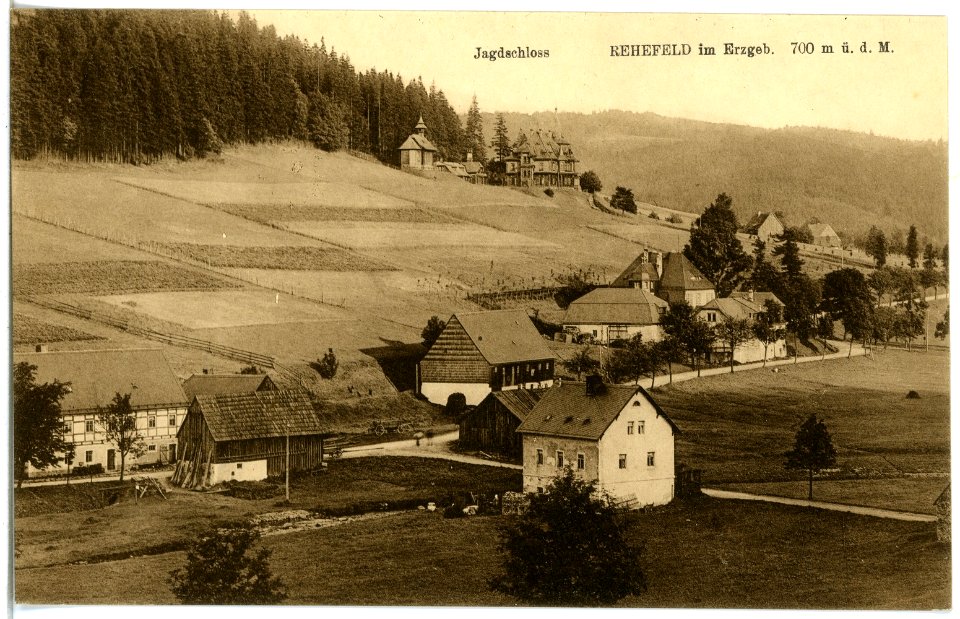 21275-Rehefeld-1919-Blick auf Rehefeld und Jagdschloß-Brück & Sohn Kunstverlag