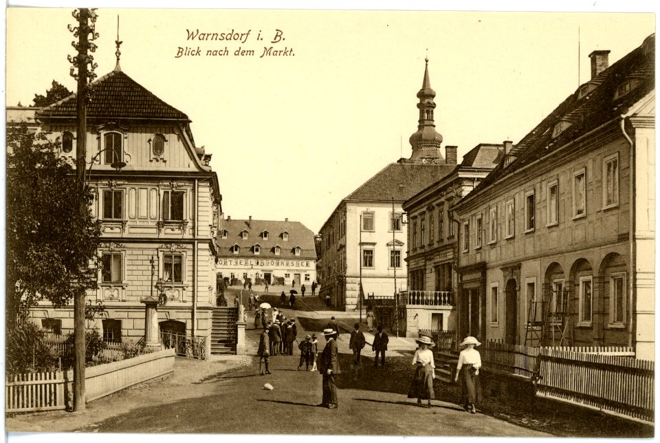 16878-Warnsdorf-1913-Hauptstraße - Blick zum Markt-Brück & Sohn Kunstverlag