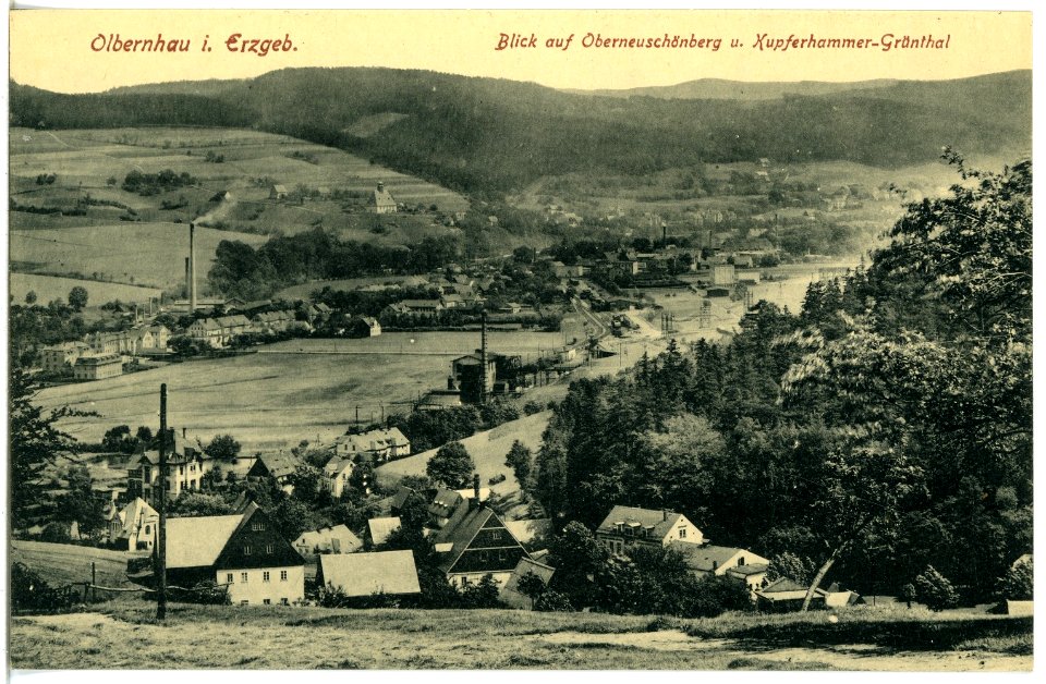 21157-Olbernhau-1919-Blick auf Oberneuschönberg und Kupferhamm-Grünthal-Brück & Sohn Kunstverlag