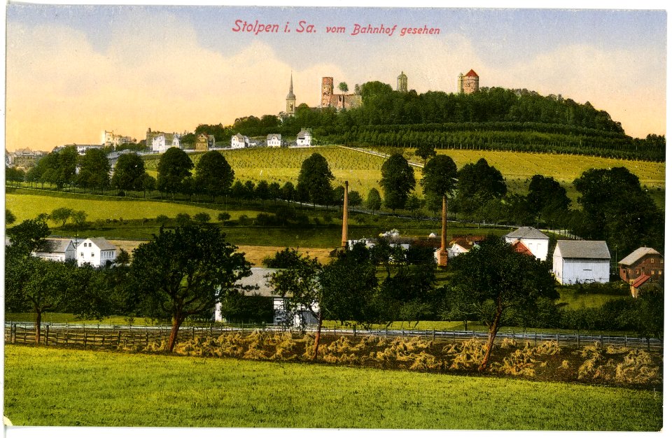 16860-Stolpen-1913-vom Bahnhof gesehen-Brück & Sohn Kunstverlag