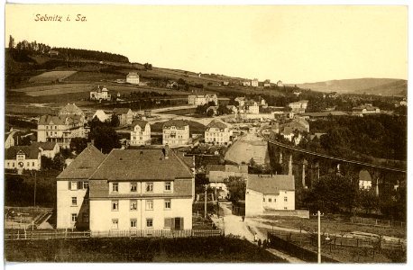 16944-Sebnitz-1913-Blick auf Sebnitz mit Eisenbahnviadukt-Brück & Sohn Kunstverlag