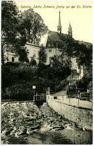 16866-Sebnitz-1913-An der evangelischen Kirche-Brück & Sohn Kunstverlag