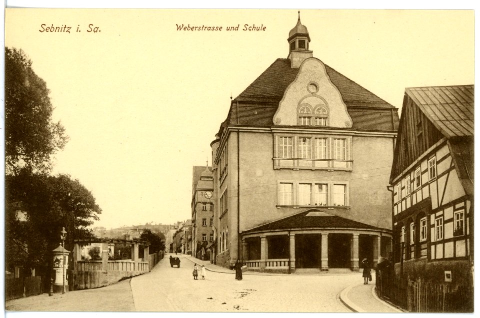 16943-Sebnitz-1913-Weberstraße und Schule-Brück & Sohn Kunstverlag