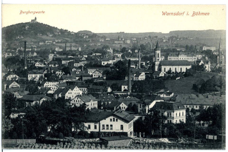 16908-Warnsdorf-1913-Blick auf Warnsdorf und die Burgbergwarte-Brück & Sohn Kunstverlag