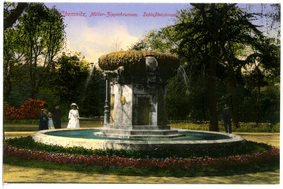 17067-Chemnitz-1913-Schloßteichinsel - Müller-Zipperbrunnen-Brück & Sohn Kunstverlag
