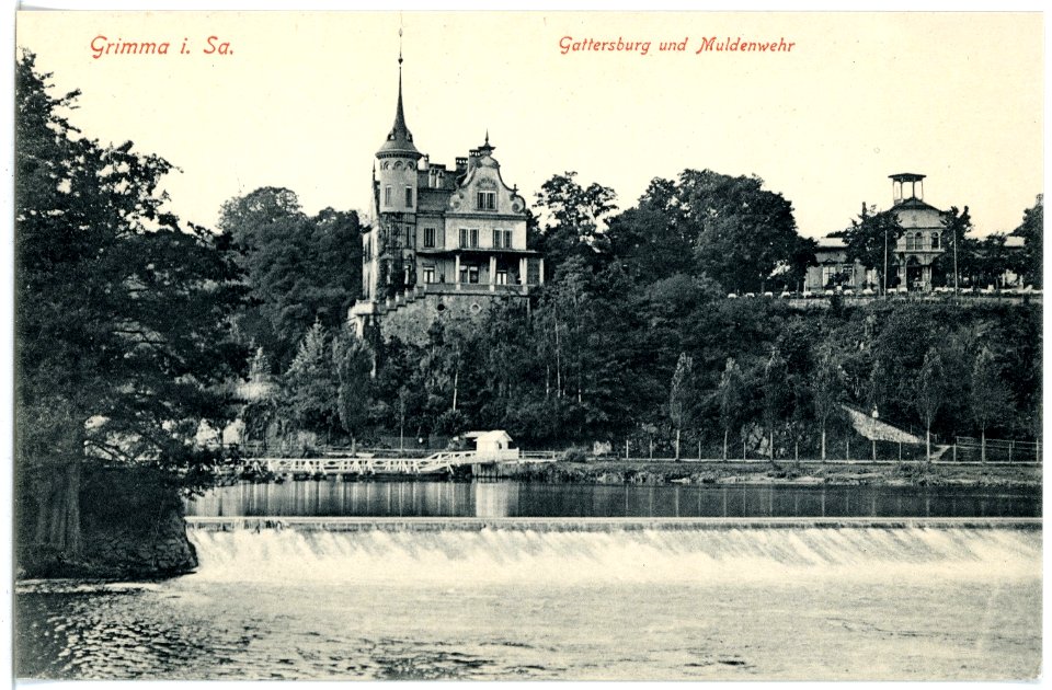 16998-Grimma-1913-Gattersburg und Muldenwehr-Brück & Sohn Kunstverlag