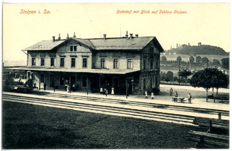 16824-Stolpen-1913-Bahnhof mit Blick zum Schloß-Brück & Sohn Kunstverlag