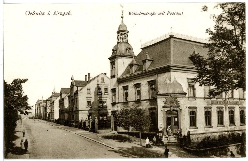 16958-Oelsnitz-1913-Wilhelmstraße mit Postamt-Brück & Sohn Kunstverlag