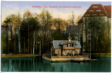 16529-Freiberg-1913-Kreuzteich und Schwanenschlößchen-Brück & Sohn Kunstverlag