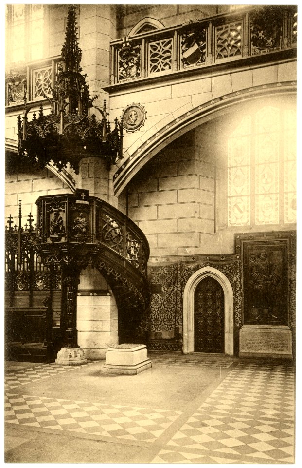 16776-Wittenberg-1913-Kanzel und Luthers Grab in der Schloßkirche-Brück & Sohn Kunstverlag