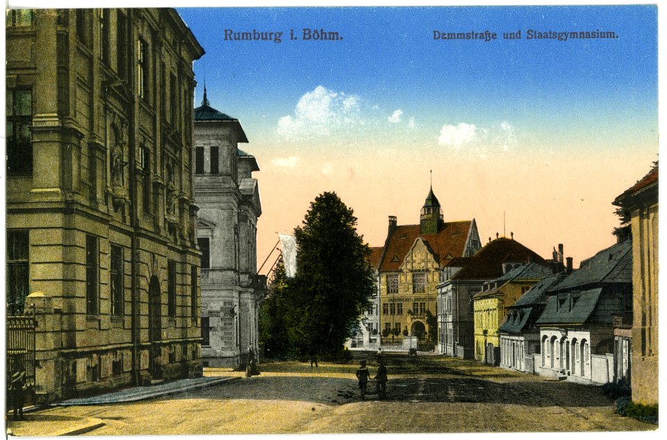 17413-Rumburg-1914-Dammstraße und Staatsgymnasium-Brück & Sohn Kunstverlag