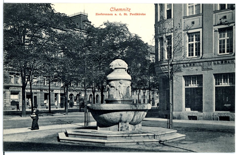 16968-Chemnitz-1913-Zierbrunnen an der St. Paulikirche-Brück & Sohn Kunstverlag