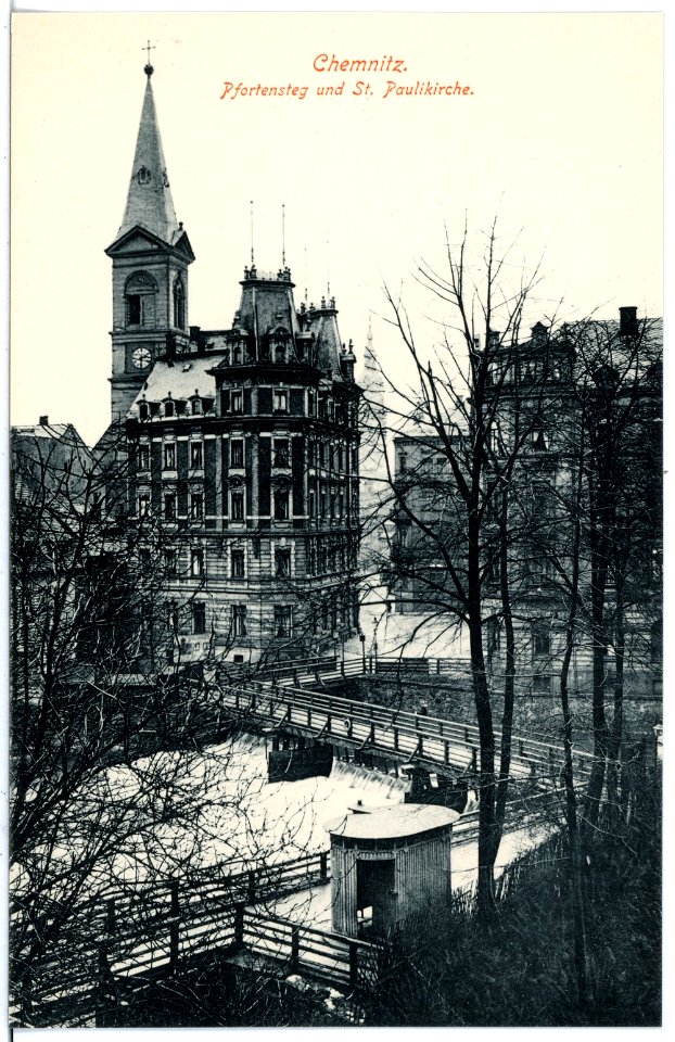 16717-Chemnitz-1913-Pfortensteg und Paulikirche-Brück & Sohn Kunstverlag