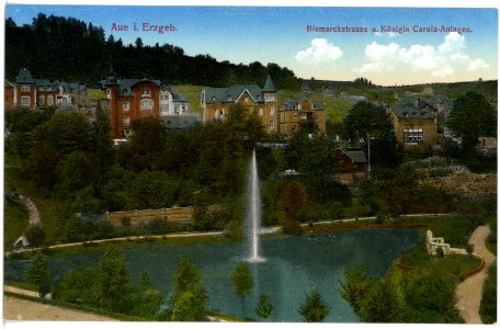 16833-Aue-1913-Bismarckstraße und Königin Carola Anlagen-Brück & Sohn Kunstverlag