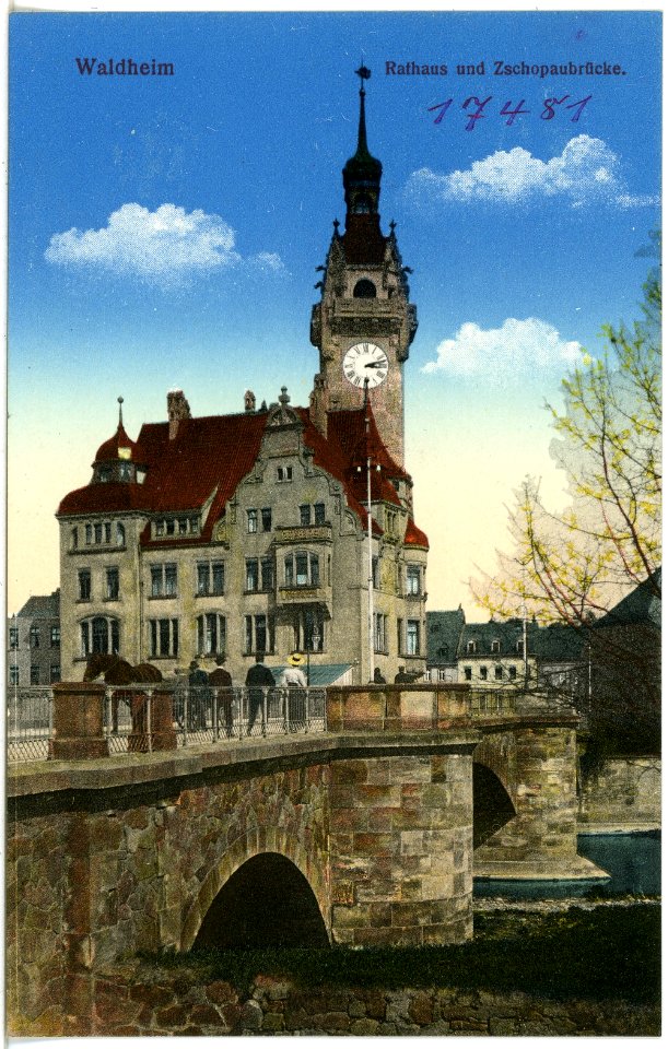 17481-Waldheim-1914-Rathaus und Zschopaubrücke-Brück & Sohn Kunstverlag