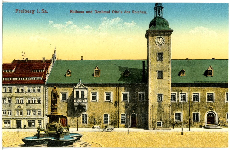 16536-Freiberg-1913-Rathaus und Denkmal Otto des Reichen-Brück & Sohn Kunstverlag