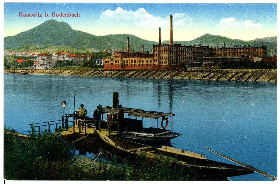 17011-Rosawitz-1913-Elektrizitätswerk mit Elbe und Fähre-Brück & Sohn Kunstverlag
