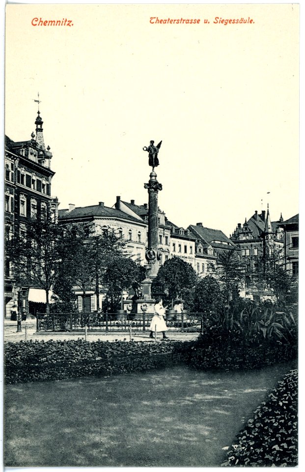 16711-Chemnitz-1913-Theaterstraße und Siegessäule-Brück & Sohn Kunstverlag