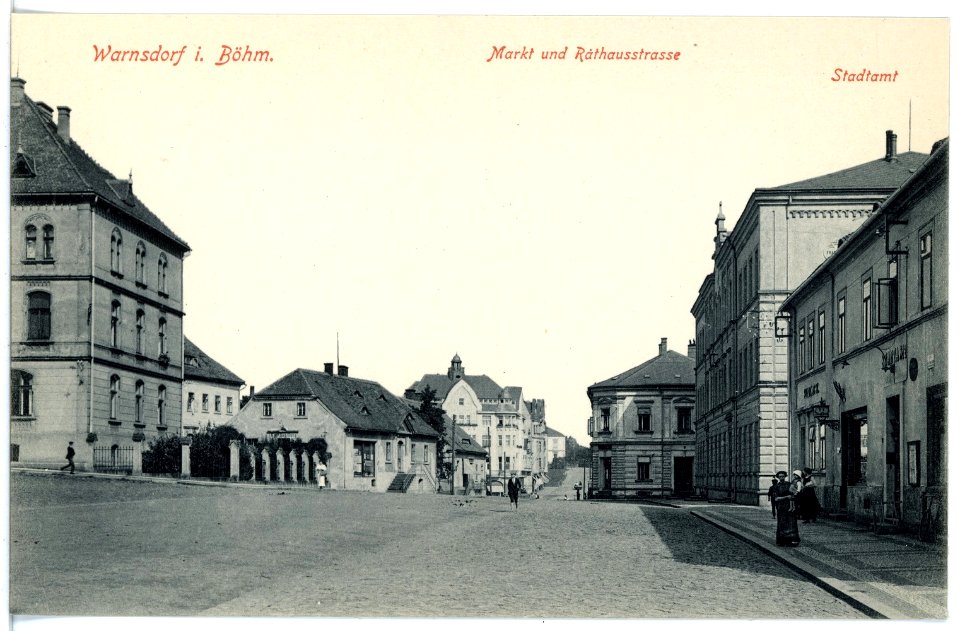 16996-Warnsdorf-1913-Markt und Rathausstraße-Brück & Sohn Kunstverlag