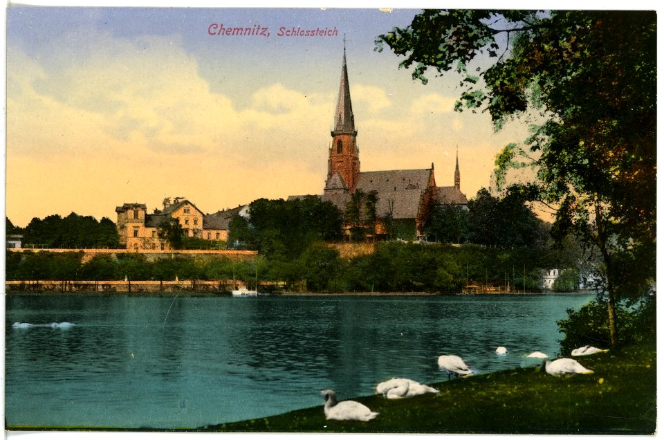 17124-Chemnitz-1913-Schloßteich mit Schloßkirche-Brück & Sohn Kunstverlag