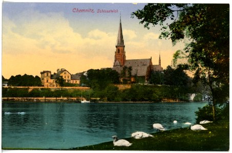 17124-Chemnitz-1913-Schloßteich mit Schloßkirche-Brück & Sohn Kunstverlag