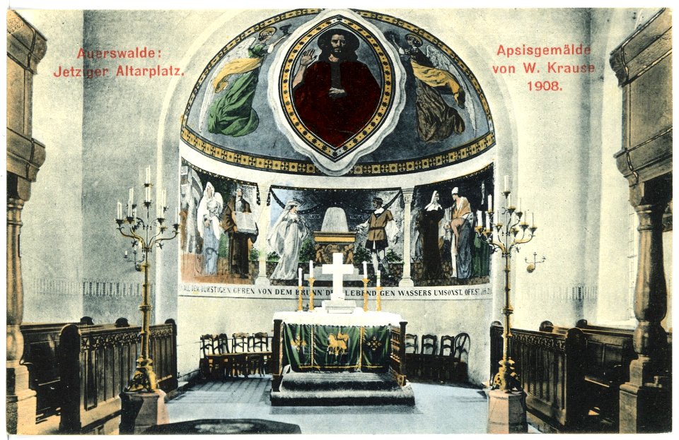 17154-Auerswalde-1913-Kirche - Altarplatz - Apsisgemälde-Brück & Sohn Kunstverlag