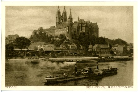 17198-Meißen-1913-Albrechtsburg und Dom - Elbe mit Schlepper-Brück & Sohn Kunstverlag