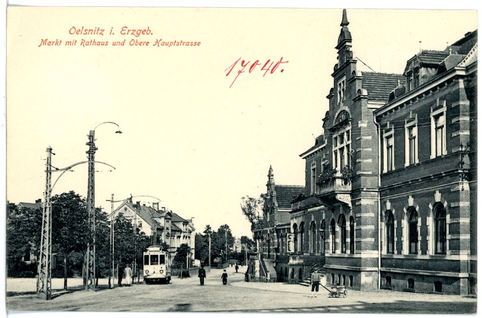 17040-Oelsnitz-1913-Rathaus, Markt und Obere Hauptstraße-Brück & Sohn Kunstverlag