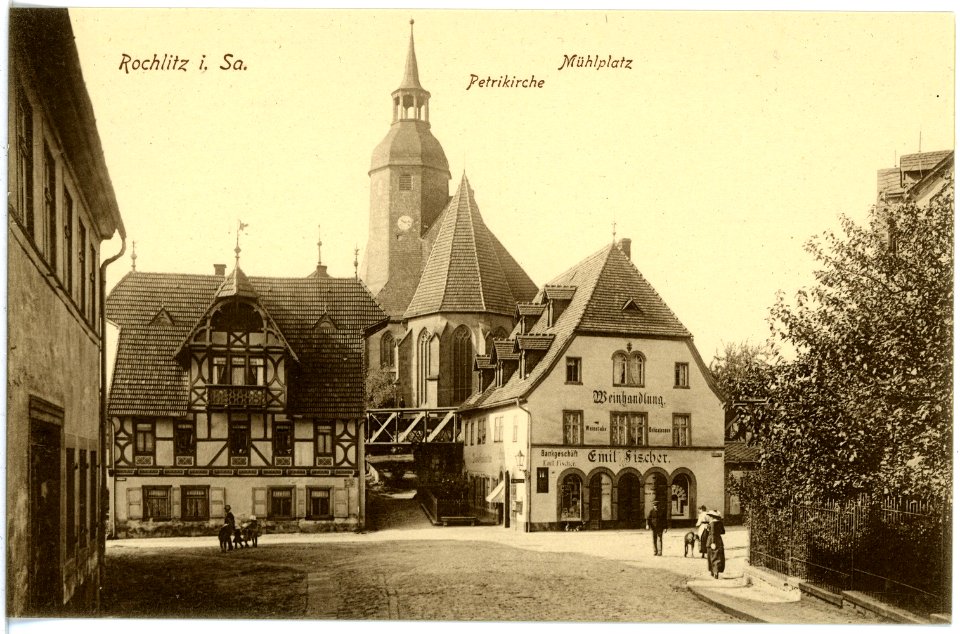 17162-Rochlitz-1913-Mühlplatz mit Petrikirche-Brück & Sohn Kunstverlag