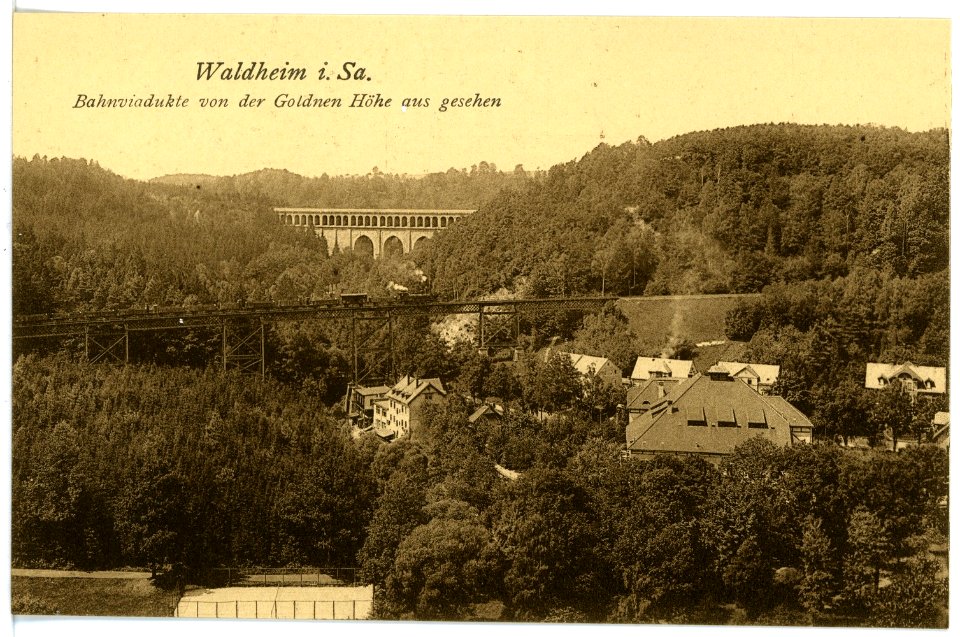 16618-Waldheim-1913-Bahnviadukte mit Güterzug-Brück & Sohn Kunstverlag