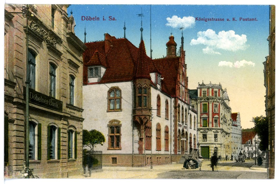 15913-Döbeln-1913-Königsstraße und Postamt-Brück & Sohn Kunstverlag