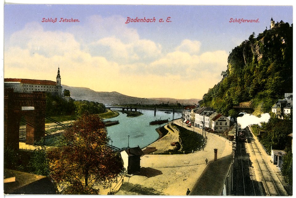 17008-Bodenbach-1913-Schäferwand, Elbe und Schloß Tetschen-Brück & Sohn Kunstverlag