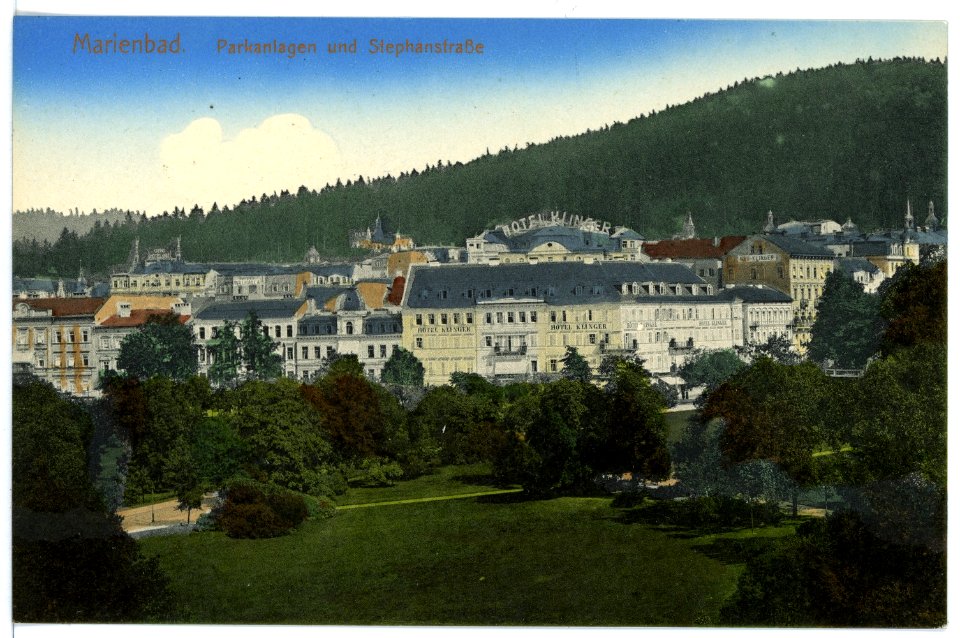 15820-Marienbad-1913-Parkanlagen und Stephanstraße-Brück & Sohn Kunstverlag
